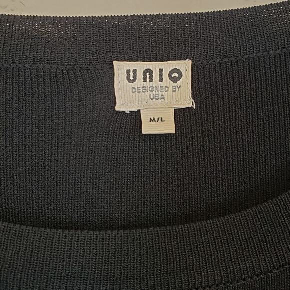 Uniq Black Silver Stripe Knit Dress Women's Medium Casual Fall Autumn Neutral - Picture 5 of 7